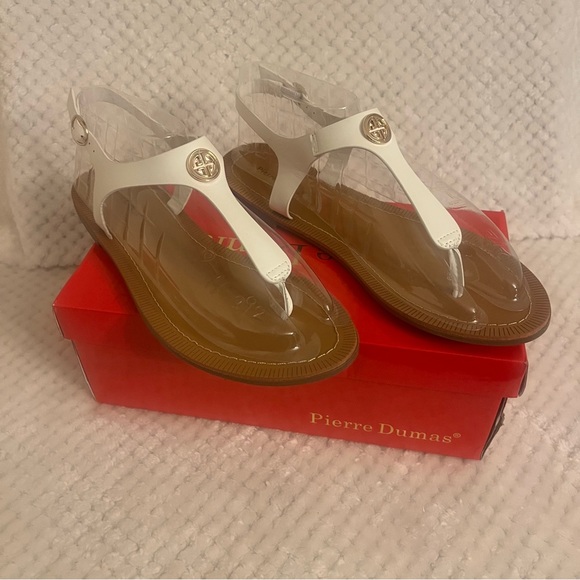 NEW Pierre Dumas White and Brown T-Strap Sandals - Picture 3 of 5